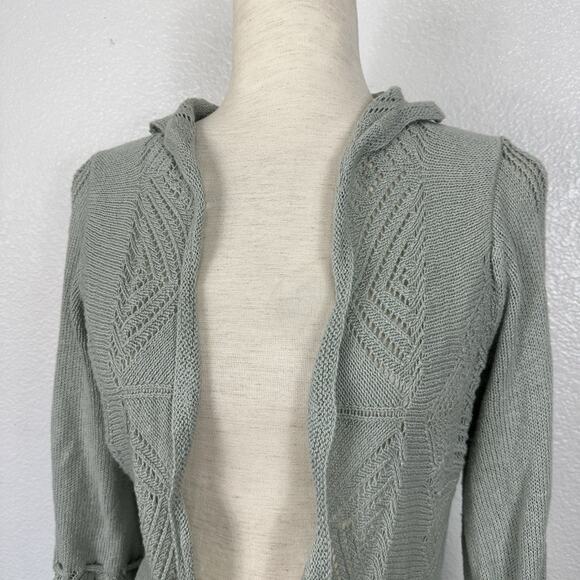 Anthropologie Sparrow Cardigan Sweater Medium Green Cotton Lambswool Knit Boho - Picture 4 of 14